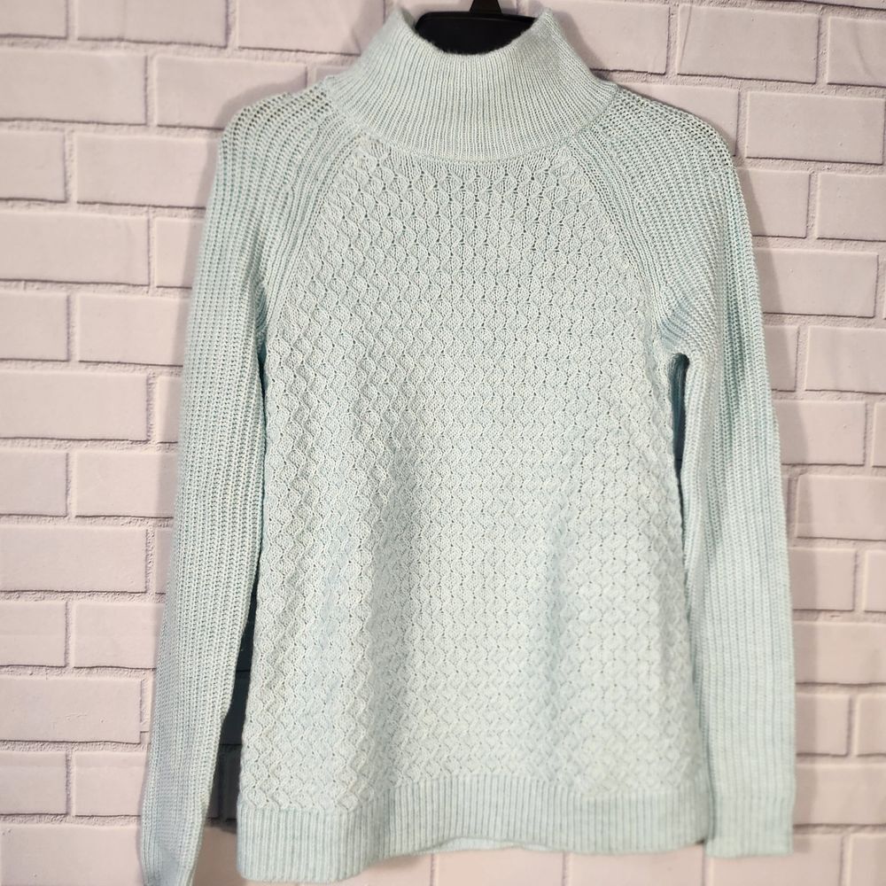 NWT Talbots‎ Mock Neck Sweater Size XS Seafoam Blue Cable Knit Pullover Women's